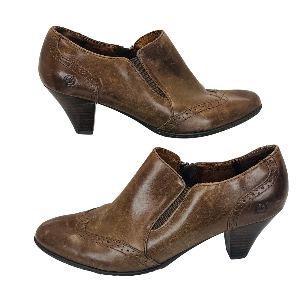Born Leather Heeled Shooties Women's‎ 9.5 Brown Oxford Booties Comfort Artisan